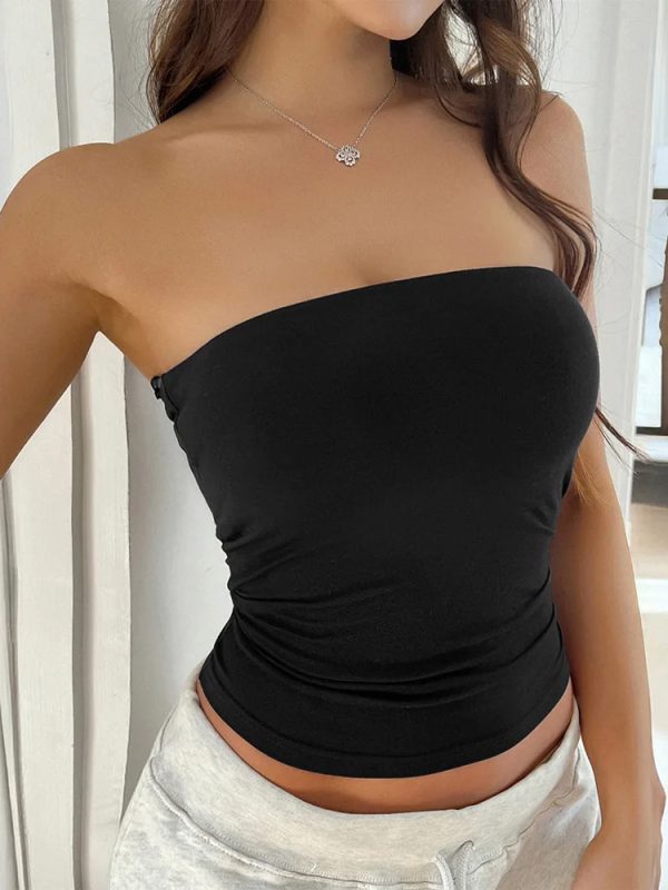 6 2025 Spring Summer New Cross-border Amazon Europe and America Y2KSexySolid Color Open-back Knit Strapless Top Women's