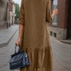 khaki Vintage O Neck Long Sleeve Shirt Dress 2025 ZANZEA Spring Sundress Women Solid Work Dresses Casual Button Midi Robe Vestidos